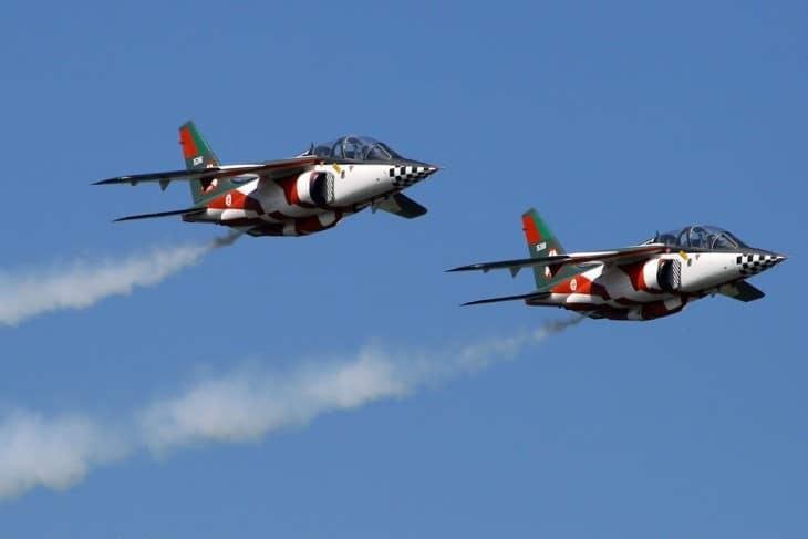 A pair of Dassault Dornier Alpha Jet A in formation flight.