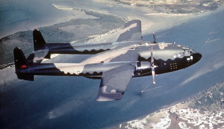 A U.S. Air Force Fairchild AC 119G Shadow in flight in 1968